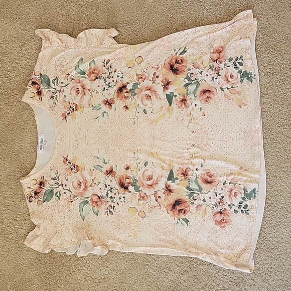 Mimi Chica Tops - Floral Medallion Ruffle Sleeve Plus Mimi Chica Shirt 1X